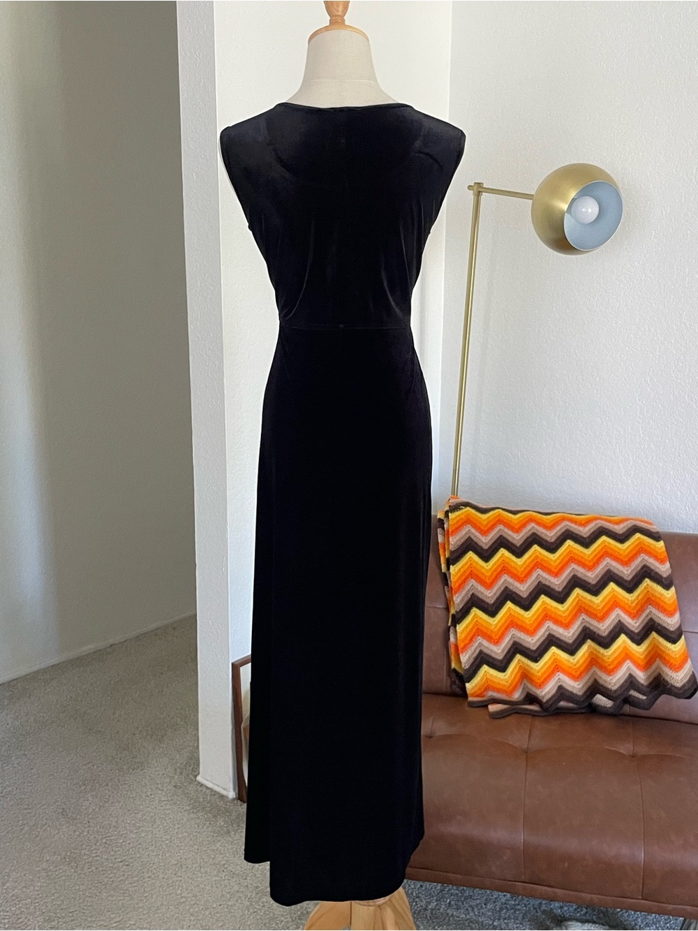 Vintage 1990s Rabbit Rabbit Rabbit Designs Retro Goth Velvet Column Maxi Dress - Picture 2 of 8